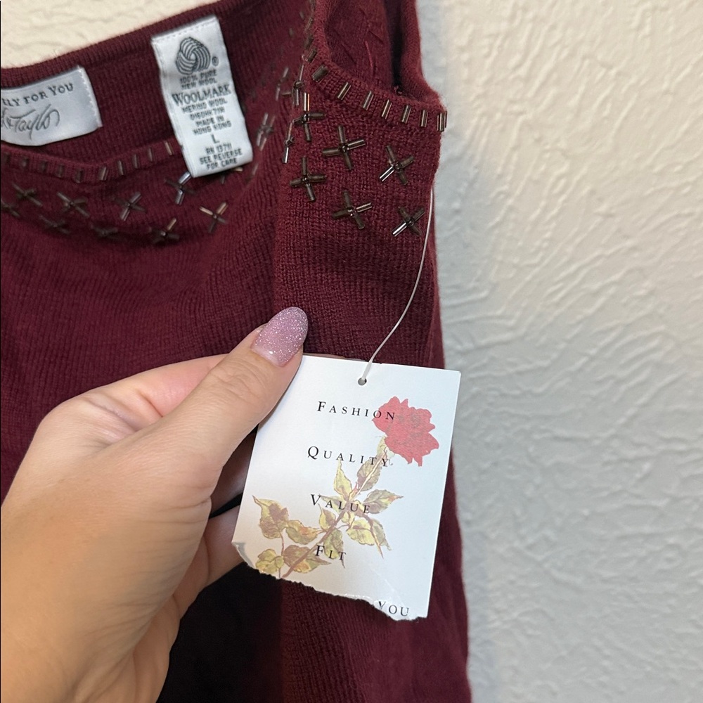 NWT Lord & Taylor Wool Burgundy Camisole Sequin Top - Picture 3 of 4